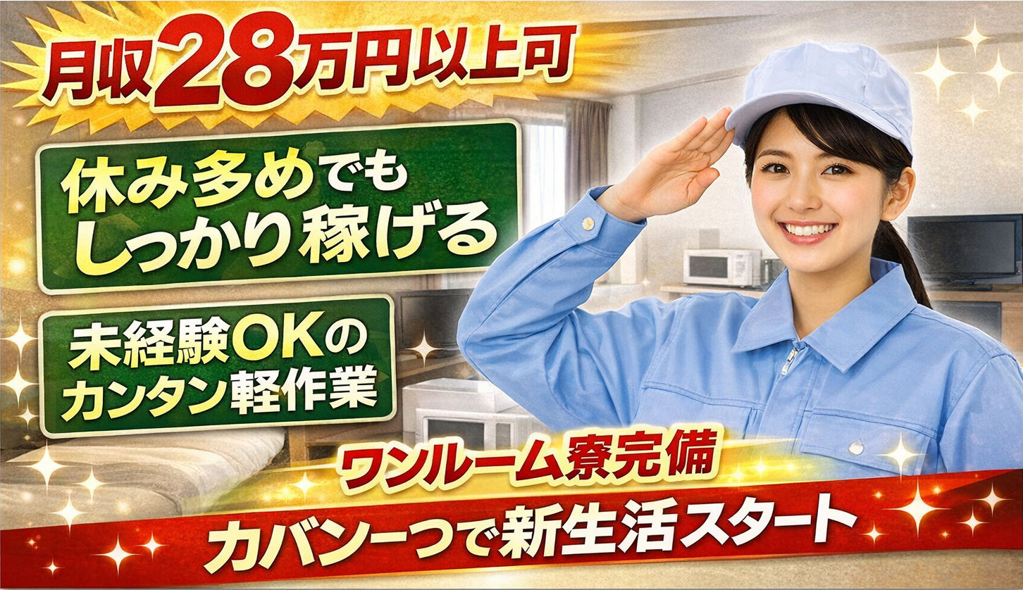 金属・機械関連　スグナビ - 寮費無料｜軽作業で月収28万円以上｜電化製品に使われる部品製造